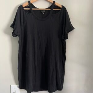 TORRID Womens Plus 1 Solid Black Cold Shoulder Cut Out Rolled‎ Short Sleeve Top